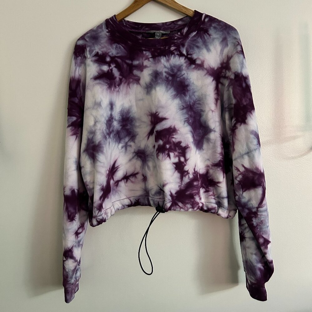 Cobble Lane Cropped Purple Tie Dye Sweatshirt Women Size Large Cotton Blend